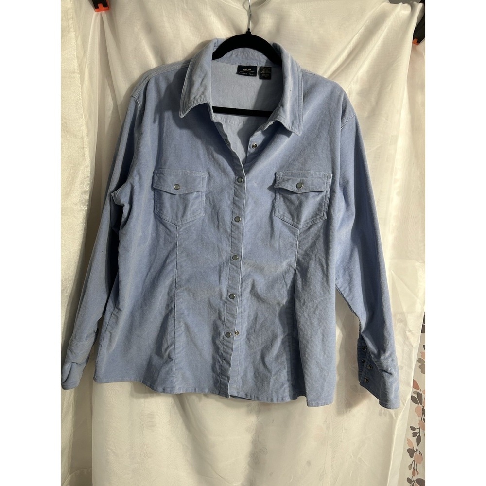 Baileys Point Fine Cordurony Snap Button Up Shirt Women's SZ 18/20 Light Blue